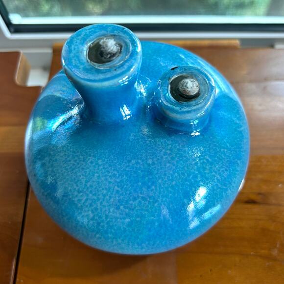 Vintage Latterman Studio Pottery Oil Lamp – Blue Glazed Double Spout, - Picture 2 of 12